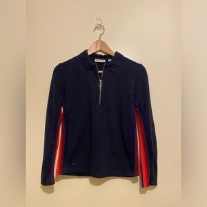 Lacoste Navy zip Long Sleeve Sweater . Size 34